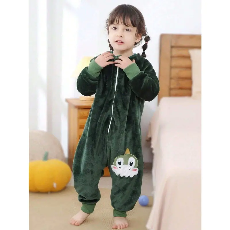 Pijama para Bebé y Niños con Pies, Saco de Dormir de Tela Suave y Manga Larga, Ideal para Invierno, Estampados Divertidos Verde