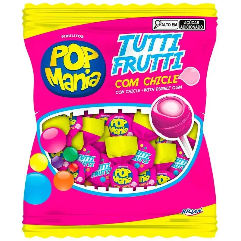 Pirulito c/ chicletes Pop Mania Tutti-frutti Sams 500g.