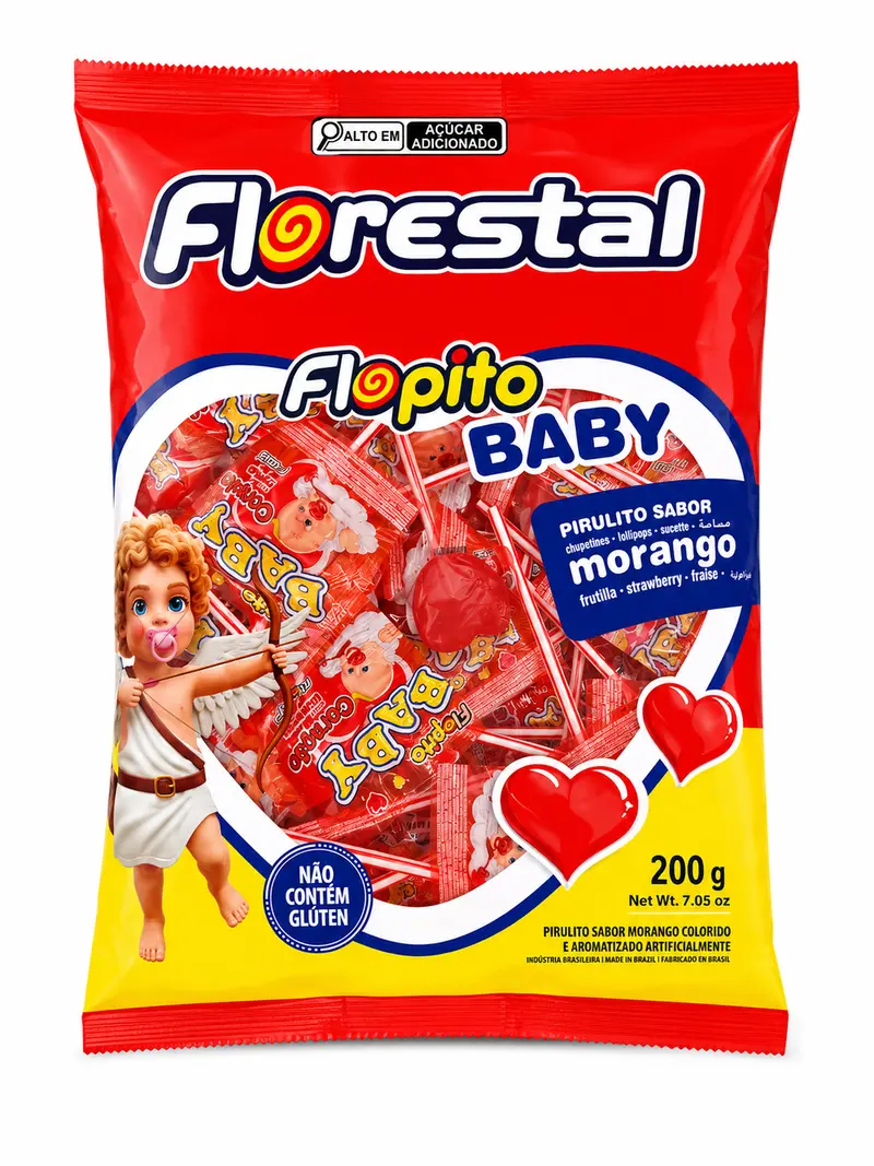 Pirulito  Flopito Baby Morango Florestal 200g.