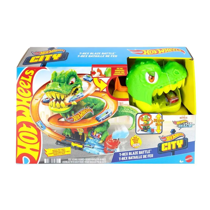 Pista Hot Wheels City Super estación de bomberos T-Rex (incluye 1 vehículo)