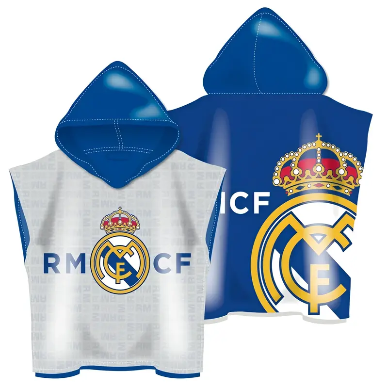 Poncho Playa Piscina Infantil Real Madrid CF Oficial 55x110cm de microfibra para niños