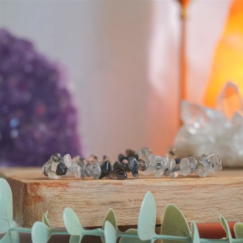 Pulsera Cuarzo Turmalinado | Chips | Protección amplificada y enraizamiento