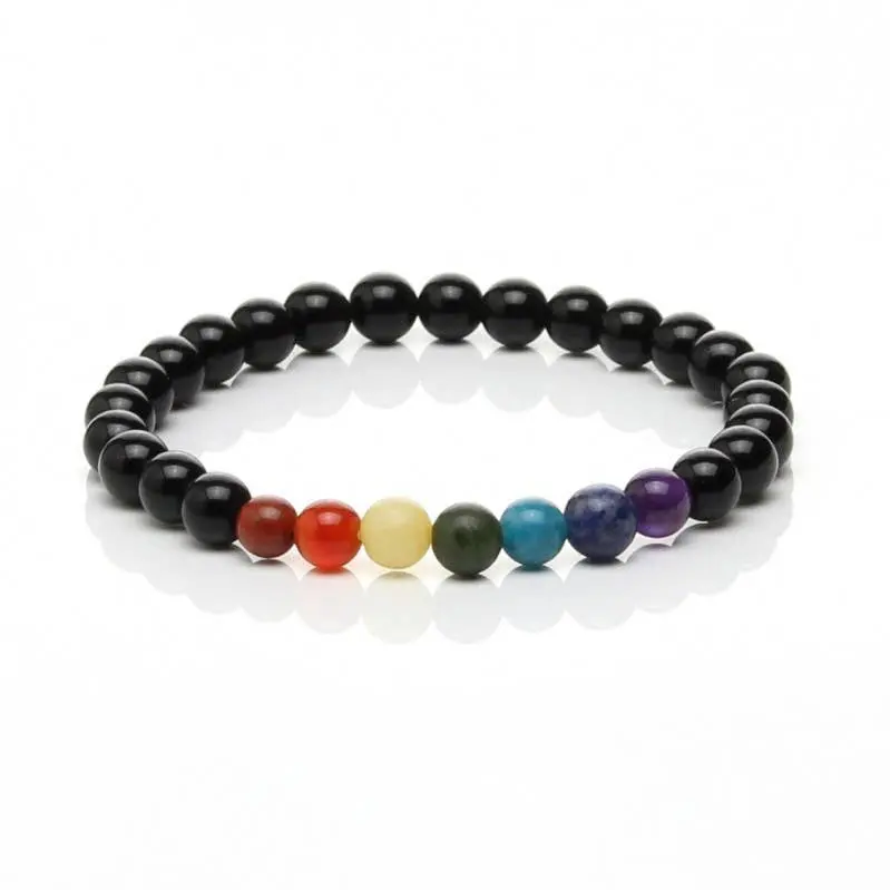 Pulsera de obsidiana negra con las piedras de los chakras