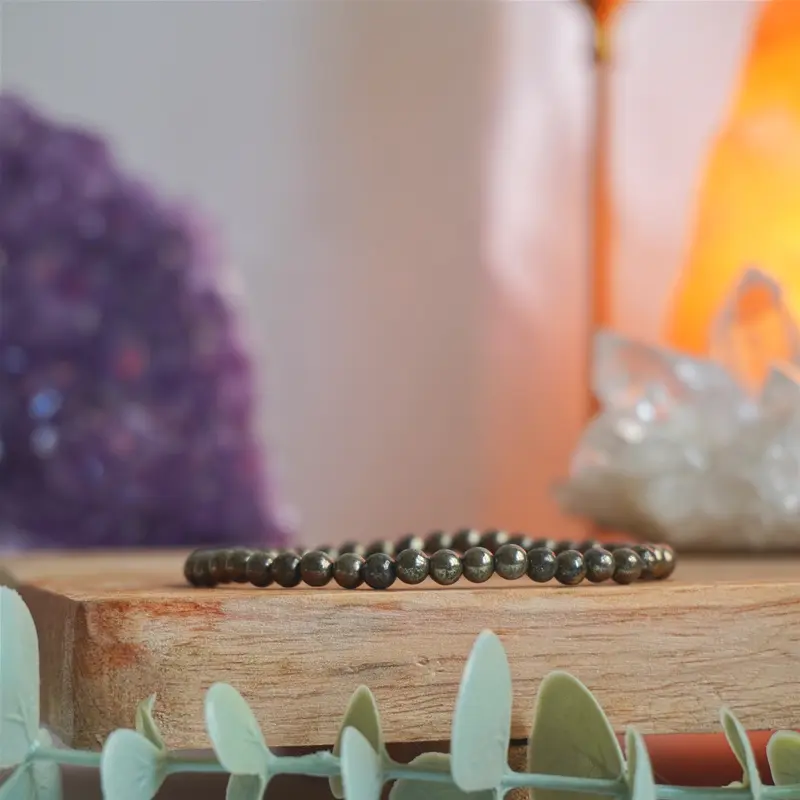 Pulsera Pirita | Bolas 4mm | Éxito y riqueza