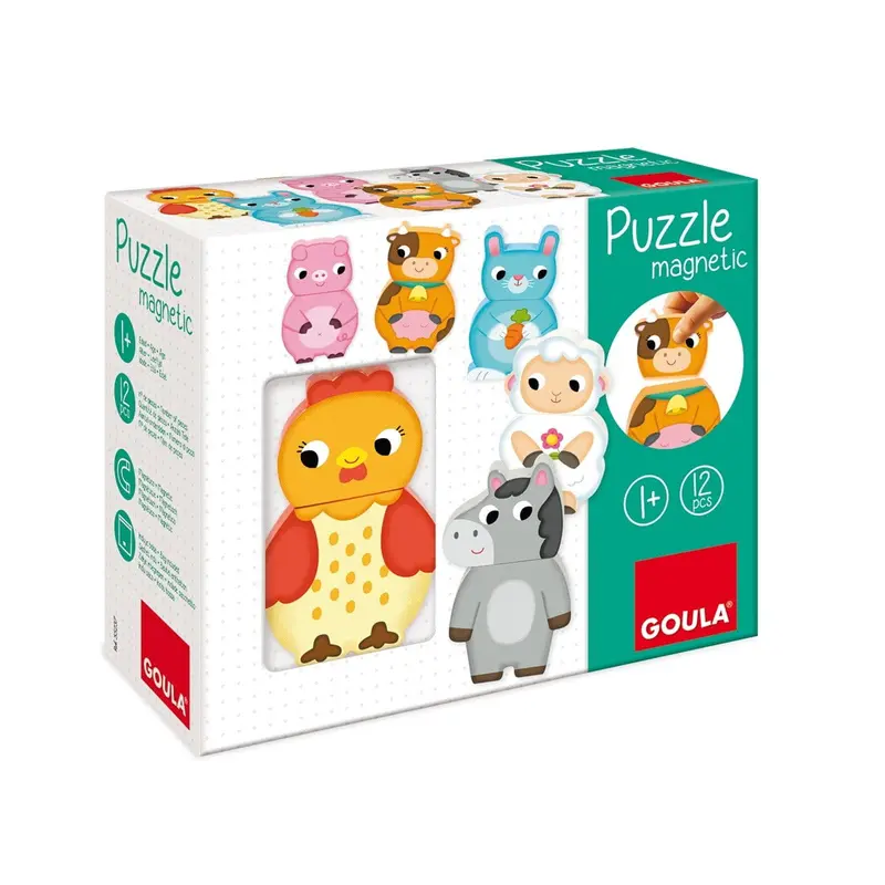 Puzzle magnético de la granja de madera "Goula" con 12 piezas intercambiables