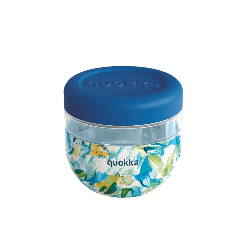 Recipiente de comida con funda de silicona QUOKKA bubble blue peonies 500ml