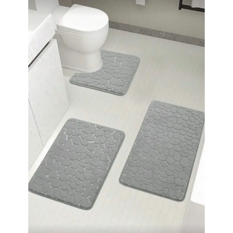 Set 3 alfombras de baño antideslizante efecto piedra gris