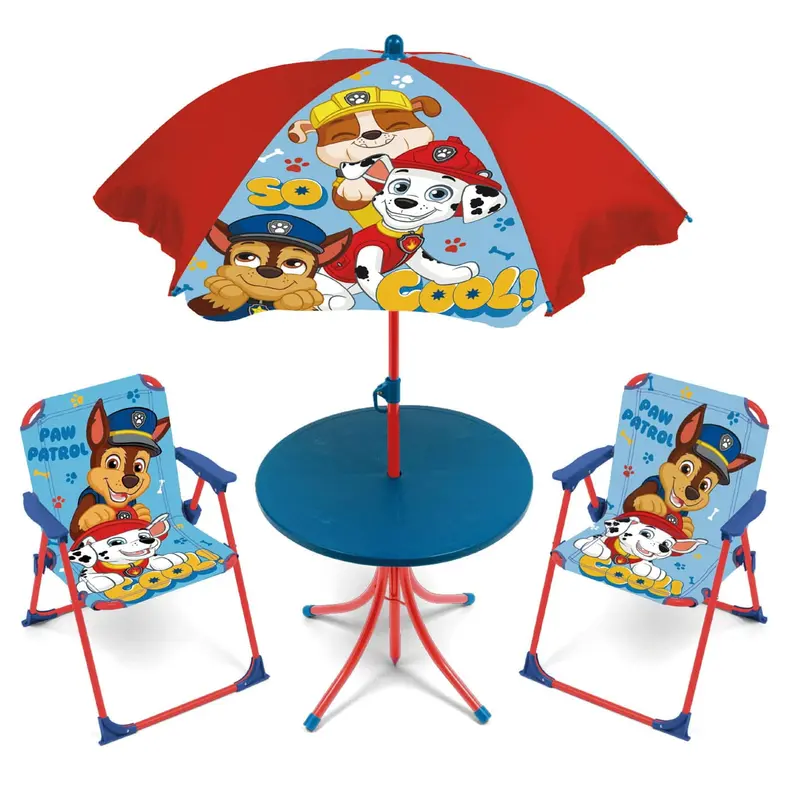 Set camping con mesa, dos sillas y sombrilla de Paw Patrol (Patrulla canina)