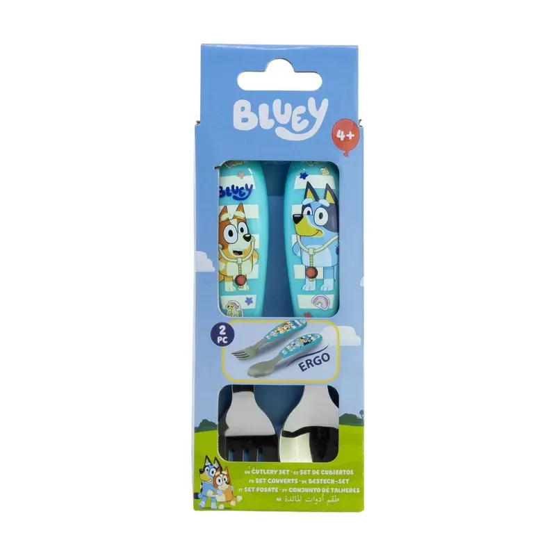 Set de 2 cubiertos metálicos Bluey y Bingo (cuchara y tenedor)