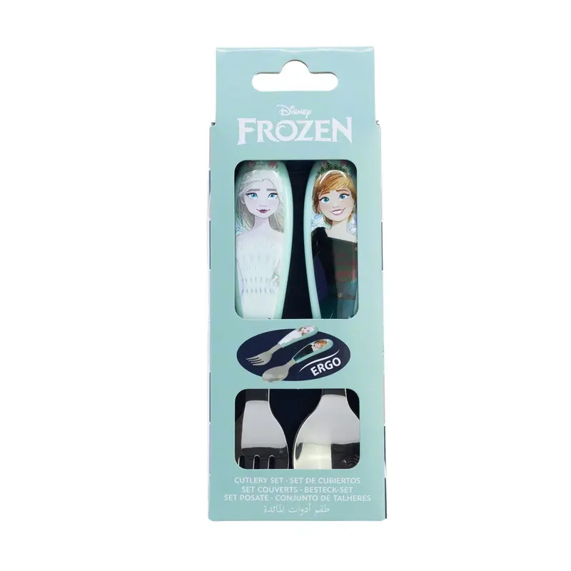Set de 2 cubiertos metálicos Frozen Anna y Elsa (cuchara y tenedor)