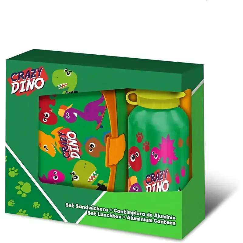 Set de cantimplora aluminio 500ml + Sandwichera Crazy Dino