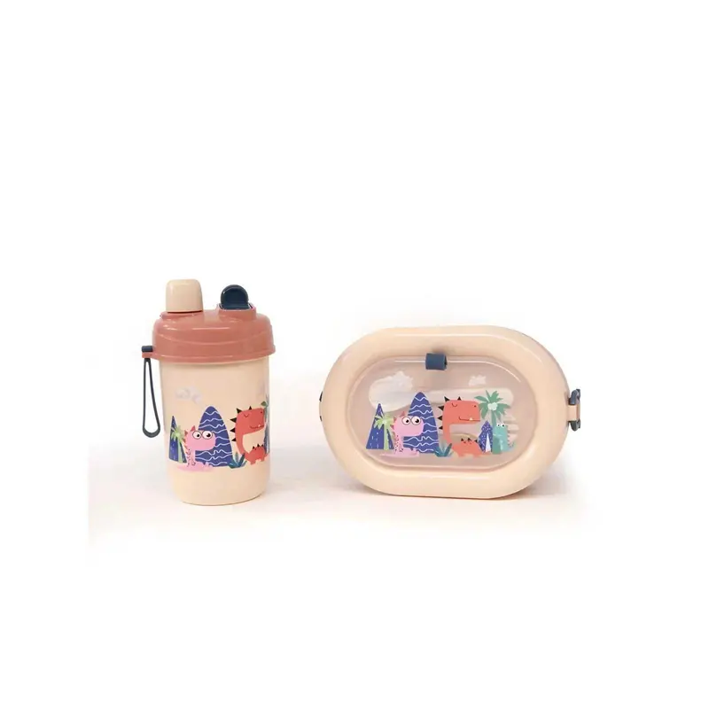 Set túper y vaso infantil para almuerzo y merienda Crema