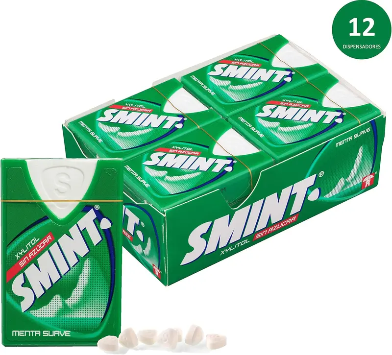 Smint Tabs Menta Suave, Caramelo Comprimido Sin Azúcar - 12 unidades de 8 gr. (Total 96 gr.)
