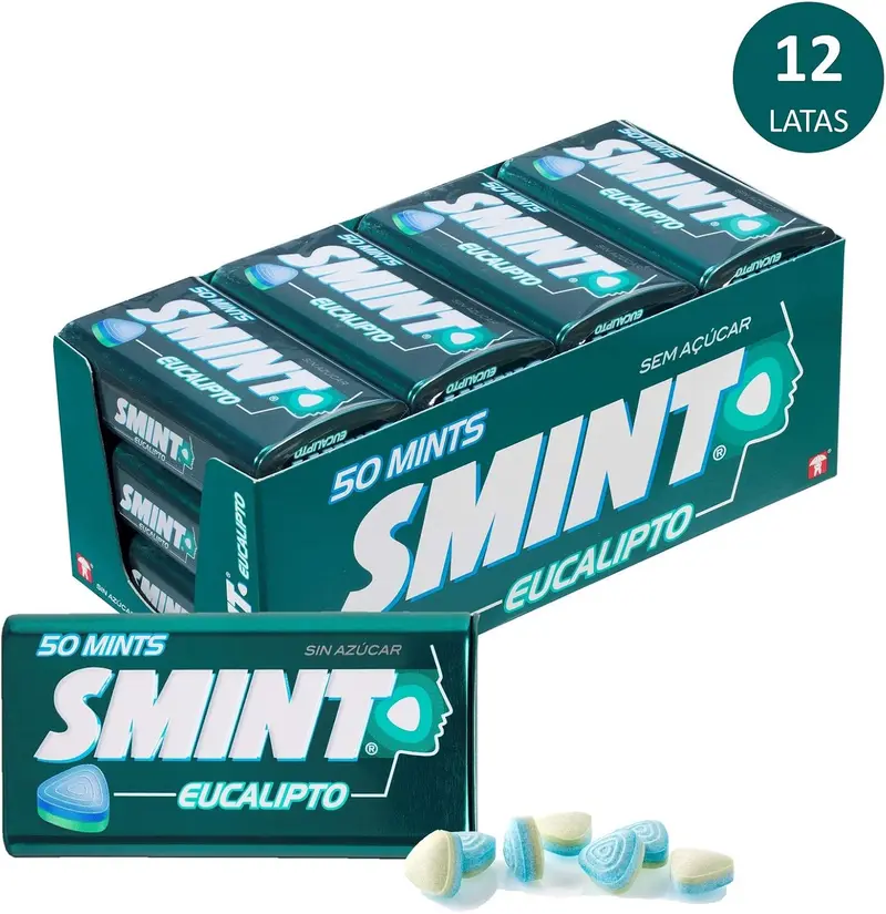 Smint Tin Eucalipto, Caramelo Comprimido Sin Azúcar - 12 unidades de 35 gr. (Total 420 gr.)