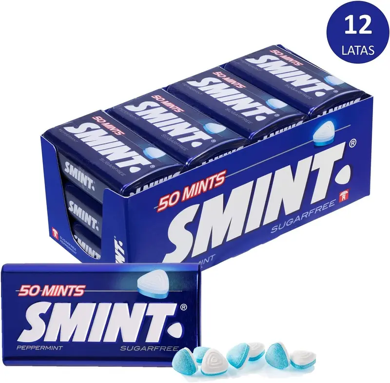 Smint Tin Menta, Caramelo Comprimido Sin Azúcar - 12 unidades de 35 gr. (Total 420 gr.)
