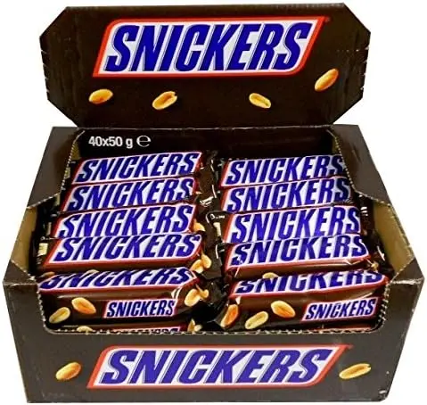 Snickers Barrita de Chocolate con Leche, Crema de Cacahuete, Caramelo y Cacahuetes, 24x50g