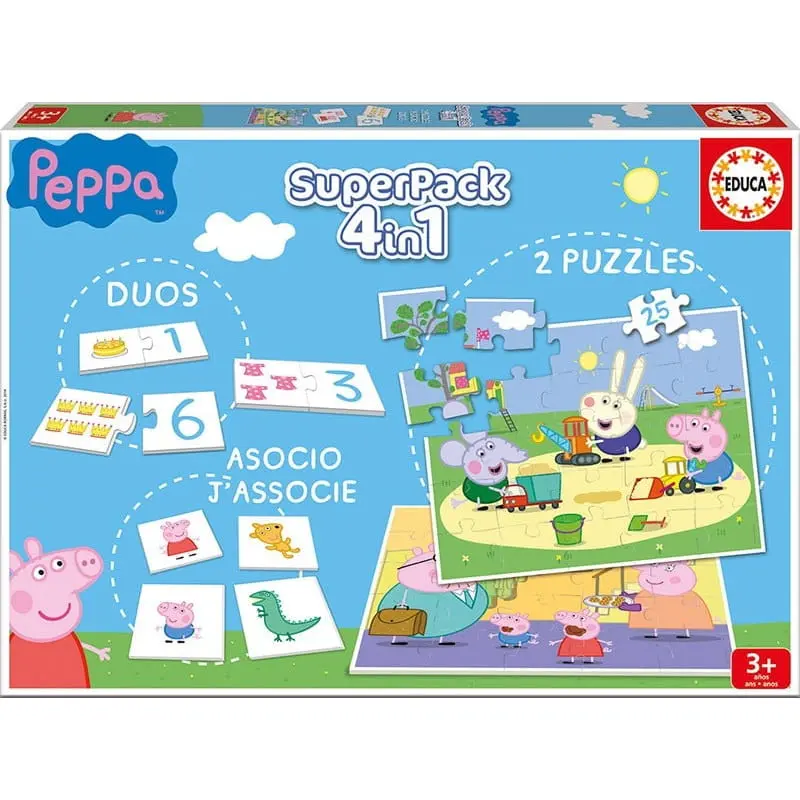 Superpack 4 en 1 Peppa Pig (Duos, Juego de asociación y 2 puzzles)