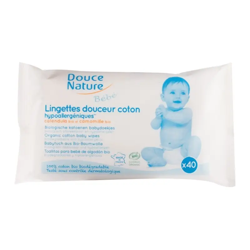 TOALLITAS SUAVES ALGODON BEBE DOUCE NATURE 40 U