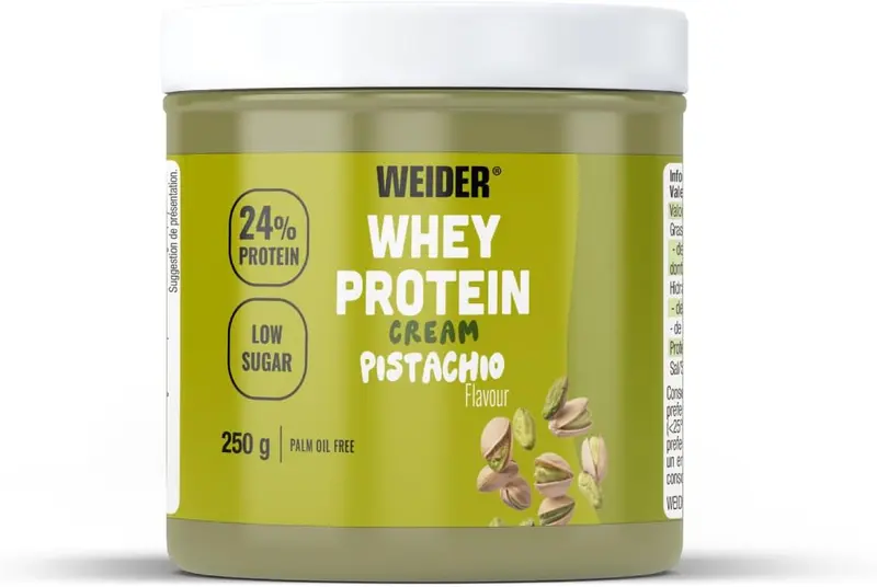 Weider Whey Protein Cream (250g) Sabor Pistacho, Crema de untar con 24% de Proteínas, con Proteína de Suero de Leche, Sin Azúcar Añadido, Sin Aceite de Palma