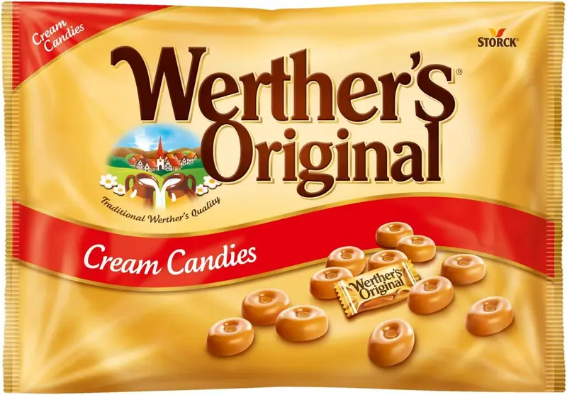 Werther's Original Cream Candies (1 kg), caramelos duros clásicos de mantequilla y nata fresca, toffees dulces y cremosos, caramelo sin gluten con sabor a crema